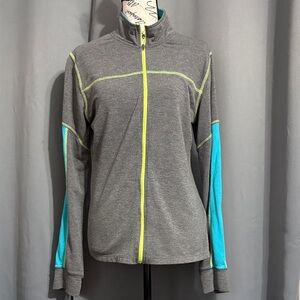 bcg Gray Zip-Up Utility Jacket with Blue Sleeve Panels